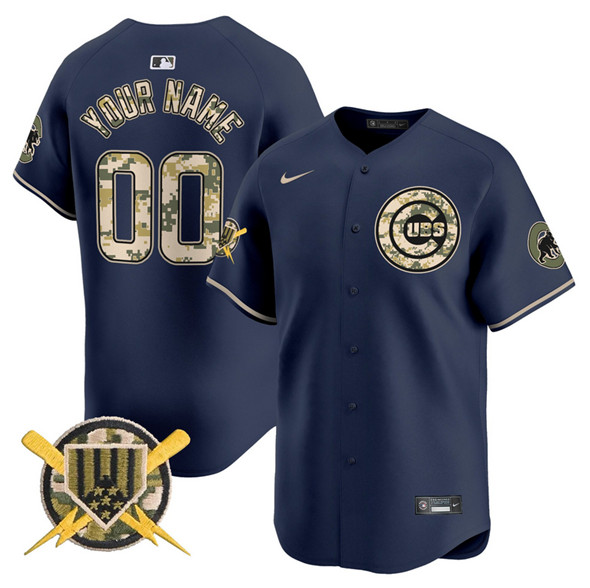 Men's Chicago Cubs Active Player Custom Navy Armed Forces Day Vapor Limited Stitched Baseball Jersey